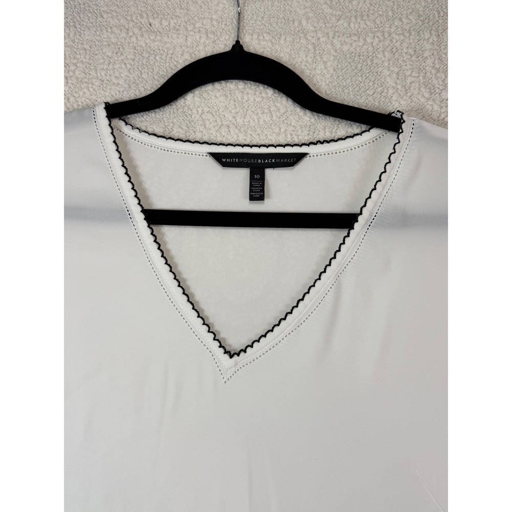 White House Black Market Ric Rac Trim Tiered Bell Sleeve V-Neck Blouse White 10 - Picture 3 of 8